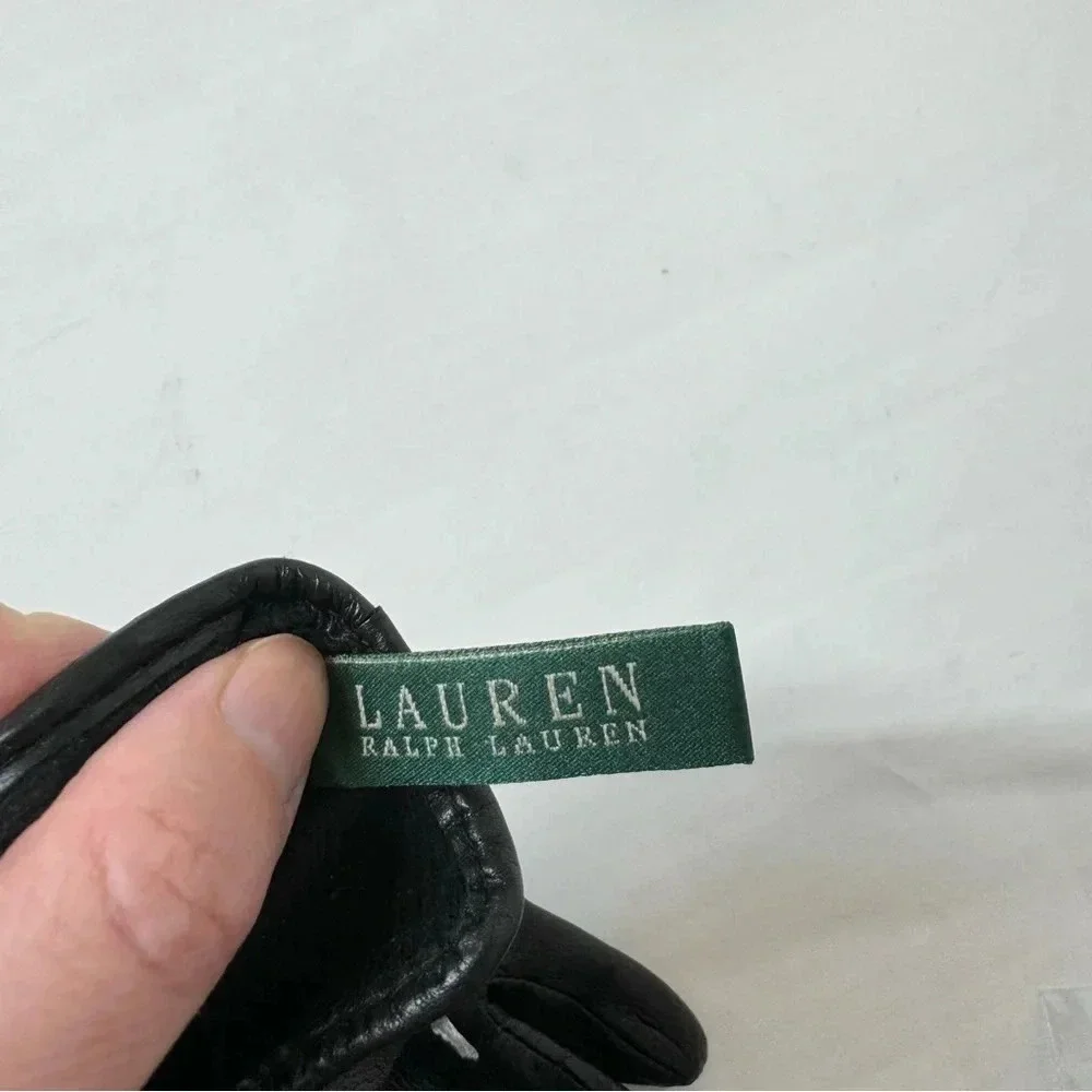 Lauren Ralph Lauren Leather Beaded Black Gloves Size Medium